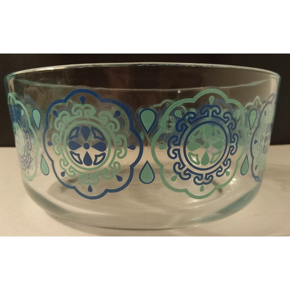 Vintage MCM Pyrex 1 Quart Blue Teal Pinwheel floral Mixing Bowl 7201 no lid